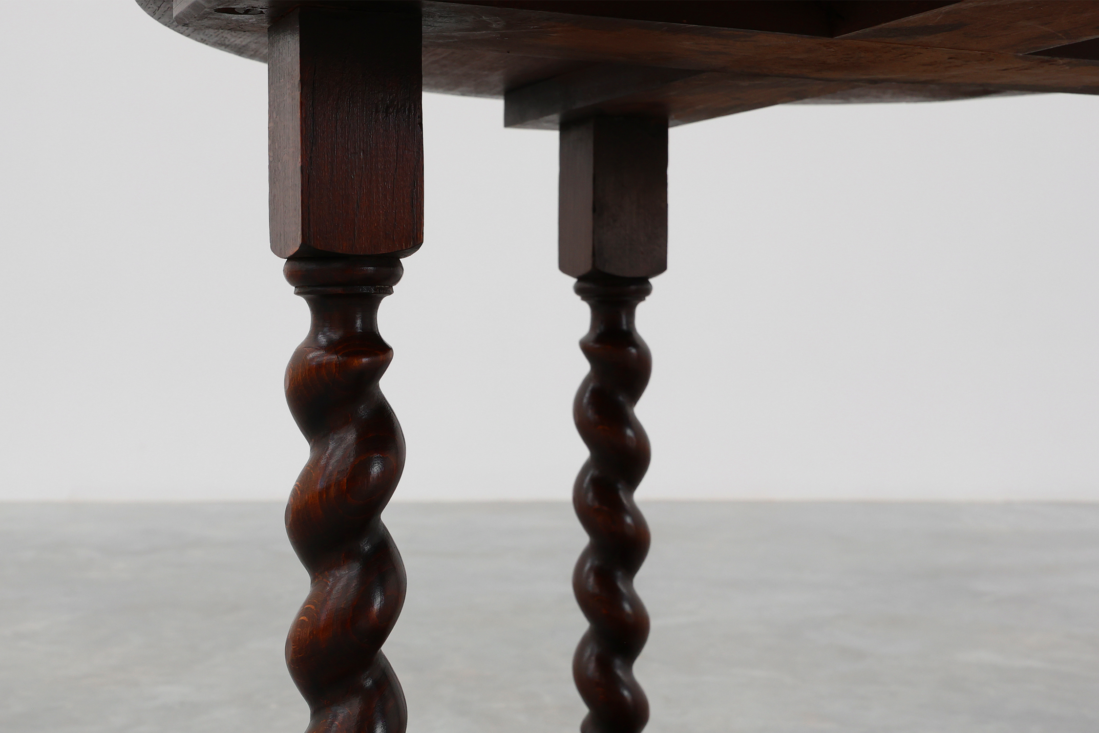Rustic round barley twist oak side table, France 1950sthumbnail